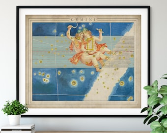 Antique Gemini Print - Astrology Art, Zodiac Wall Decor, Celestial Wall Art, Horoscope Gifts, Astrological Sign, Constellation Poster