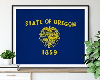 Oregon Flag Art, Oregon Flag Print, State Flag Poster, Vintage Flag Wall Decor, Living Room Art, Gallery Wall Ideas, Home Office Wall Art