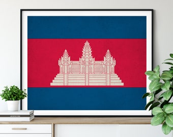 Cambodia Flag Art, Cambodia Flag Print, Flag Poster, Country Flags, Flag Painting, Poster, Asian Wall Decor, Cambodian Gifts, Wall Art