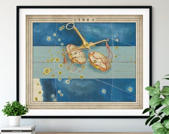 Antique Libra Print - Astrology Art, Zodiac Wall Decor, Celestial Wall Art, Horoscope Gifts, Astrological Sign, Constellation Poster