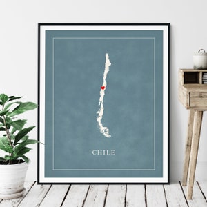 Custom Chile Map Print with Heart Over Any City: Personalized Hometown & Travel Art