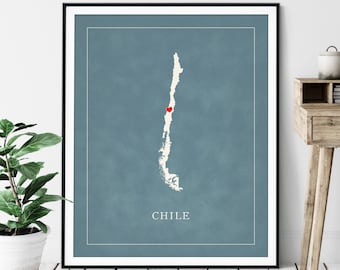 Custom Chile Map Art - Heart Over ANY City - Customized Country Map Silhouette, Personalized Gift, Hometown Love Print, Travel Heart Map