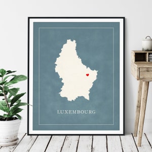 Custom Luxembourg Map Print: Personalized Hometown Art with Heart over any City