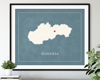 Custom Slovakia Map Art - Heart Over ANY City - Customized Country Map Silhouette, Personalized Gift, Hometown Love Print Travel Heart Map