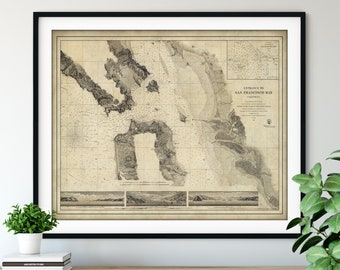 1859 San Francisco Bay Map Print - Vintage California Map Art, Antique Map Wall Art, Old Map Poster, Sailing Gift, California Nautical Chart