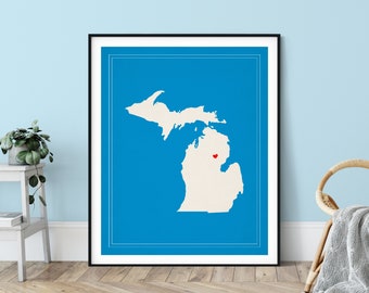 Custom Michigan State Art, Customized State Map Art, Personalized Gift, Michigan Art, Heart Map, Michigan Map, Hometown Map, Michigan Print