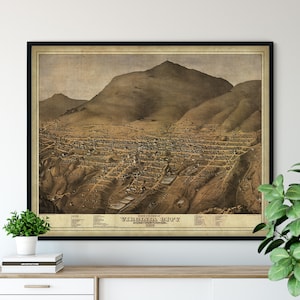 1875 Virginia City Nevada Birds Eye View Print - vintage Map Art, Antique Street Map Print, Aerial View Poster, Historical Art, Nevada Gift