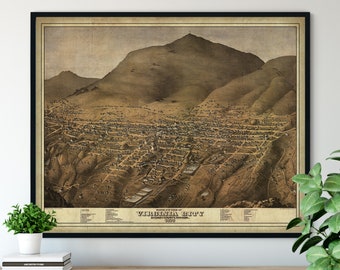 1875 Virginia City Nevada Birds Eye View Print - Vintage Map Art, Antique Street Map Print, Aerial View Poster, Historical Art, Nevada Gift