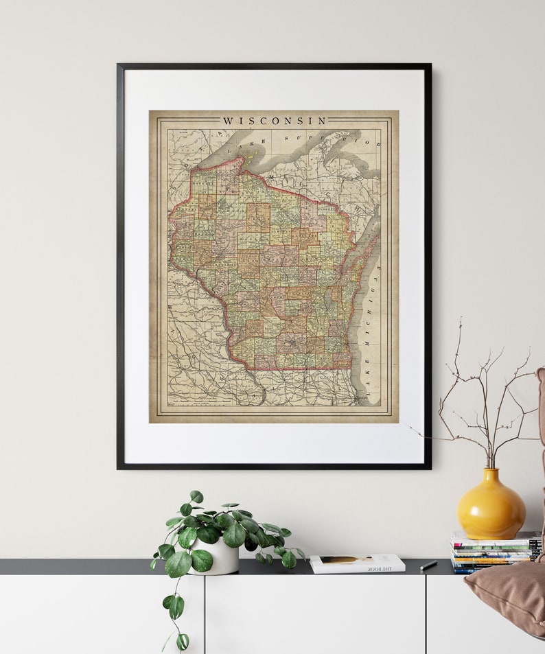 1897 Wisconsin Map Print, Vintage Map Art, Antique Map, Old Map, Wisconsin Wall Art, Wisconsin Art, Wisconsin Print, Gift, State, County image 8