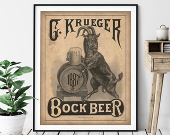 1887 Vintage Bock Beer Print - Antique Beer Ad, Beer Art, Beer Gifts, Beer Lover Gift, Beer Wall Art, Wet Bar Art, Brewery Ad, Game Room Art