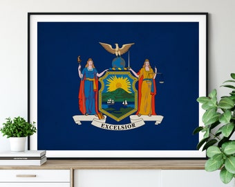 New York Flag Art, New York Flag Print, Flag Poster, State Flag, Flag Painting, Vintage Flag, New York Art, New York Gifts, NYC, NY Art