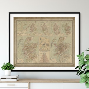 1912 Clans of Scotland Map Print, vintage Map Art, Antique Map, Old Map, Scotland Art, Scotland Print, Edinburgh Wall Art, Scottish Gifts