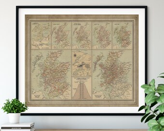 1912 Clans of Scotland Map Print, Vintage Map Art, Antique Map, Old Map, Scotland Art, Scotland Print, Edinburgh Wall Art, Scottish Gifts