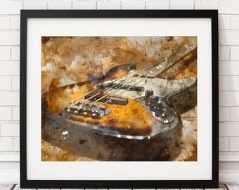 Guitar Art, Guitar Print, Watercolor Painting, Poster, Rock & Roll Art, Music Room Decor, Guitar Player, Musician Gift, Gifts for Musicians
