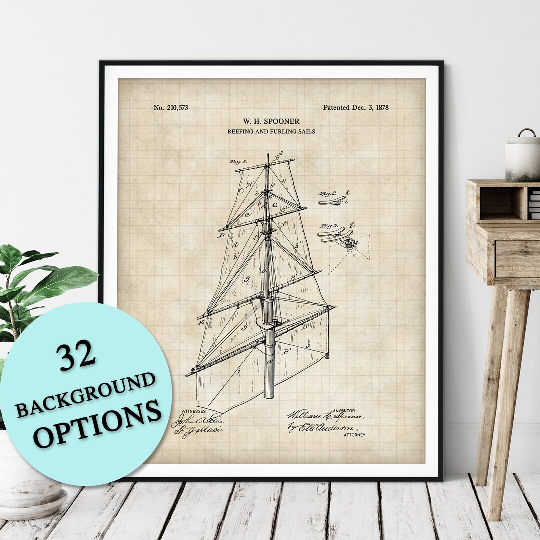 Sailboat Sails Patent Print: Custom Nautical Blueprint, Coastal Art - Etsy