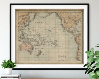 1884 Oceania Map Print, Vintage Map Art, Antique Map, Australia Map, Wall Art, New Zealand Map, History Buff Gift, Cartography, Map Poster