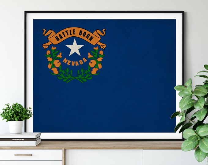 Nevada Flag Art, Nevada Flag Print, State Flag Poster, NV Flag Painting, Vintage Flag Poster, Living Room Art, Gallery Wall Ideas, Office