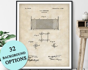 Tennis Net Patent Print - Customizable Tennis Blueprint Plan, Tennis Player Gift, Tennis Art Poster, Home Gym Wall Decor, Game Room Art