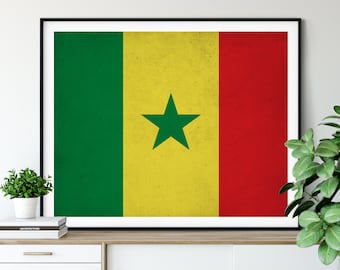 Senegal Flag Print, Senegal Flag Art, Senegalese Gifts, Flag Poster, Moving Gift, Vintage Flag Wall Art, Senegal Art, Senegal Gift