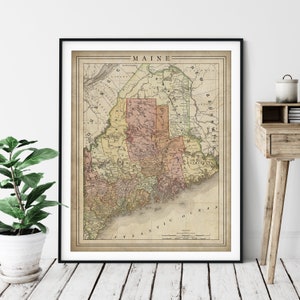1897 Maine Map Print, Maine Art, Maine Gifts, Maine Map Art, Vintage Map, Antique Map, Old Maps, Maine Print, State Map, Maine Poster