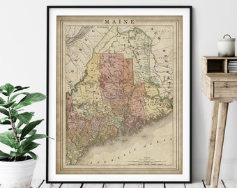 1897 Maine Map Print, Maine Art, Maine Gifts, Maine Map Art, Vintage Map, Antique Map, Old Maps, Maine Print, State Map, Maine Poster