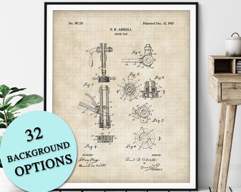 Beer Tap Patent Print - Customizable Beer Patent, Draught Beer Gift, Draft Beer Poster, Bar Decor, Beer Art, Craft Beer Drinker Gift