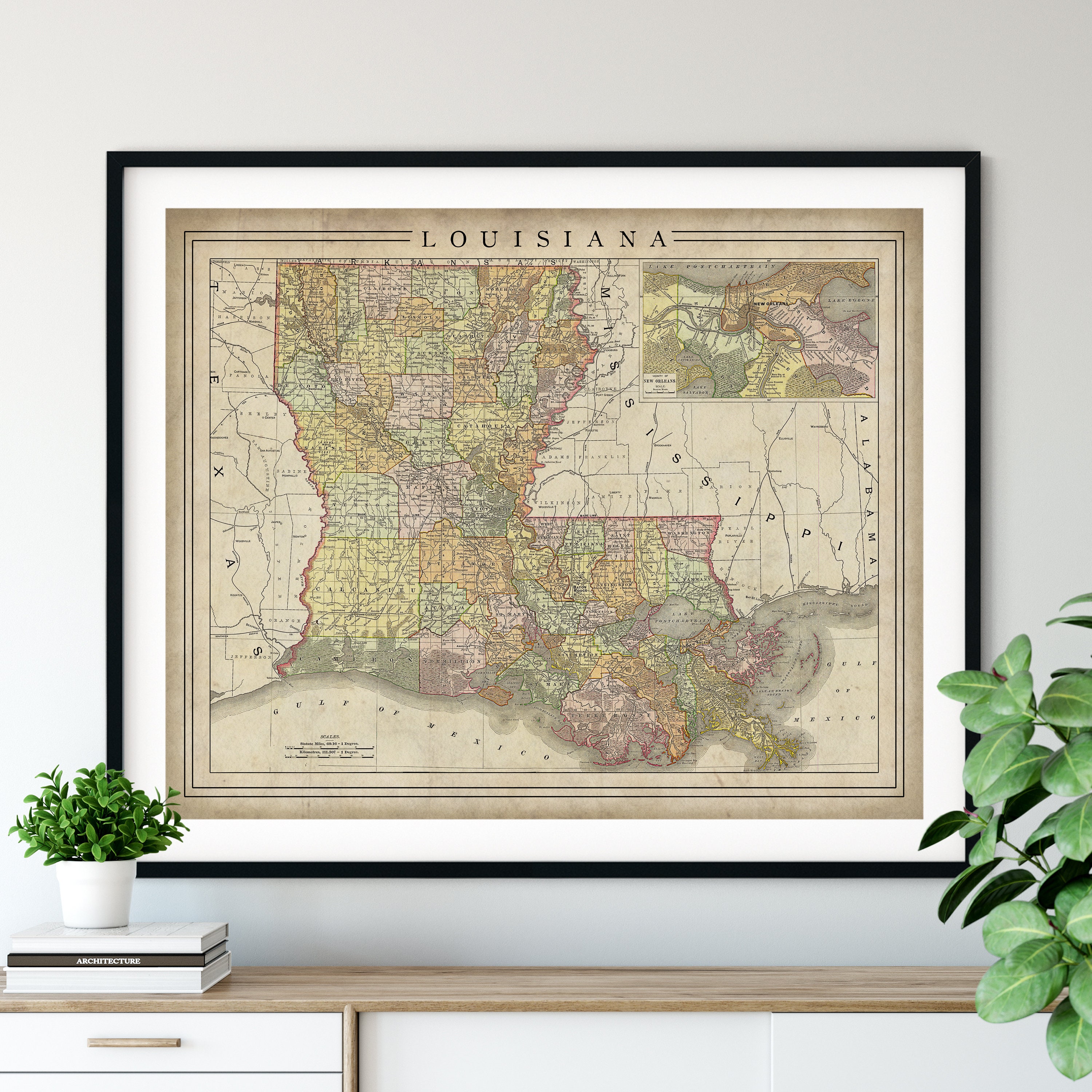 Antique vintage retro USA map: Louisiana available as Framed Prints,  Photos, Wall Art and Photo Gifts