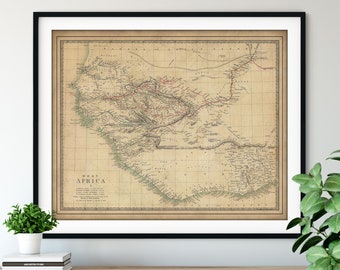 1839 West Africa Map Print - Vintage Map Art, Antique Map, Old Map Poster, African Wall Art, Senegambia, Senegal, Gambia, Guinea