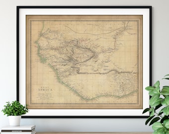 1839 West Africa Map Print - Vintage Map Art, Antique Map, Old Map Poster, African Wall Art, Senegambia, Senegal, Gambia, Guinea