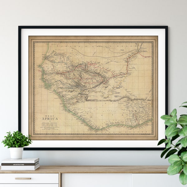 1839 West Africa Map Print - Vintage Map Art, Antique Map, Old Map Poster, African Wall Art, Senegambia, Senegal, Gambia, Guinea