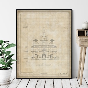 Gesu Church Elevation Print - Roman Catholic Church Print, Historic Landmark Blueprint, Architecture Plan, Architectural Drawing, Church Art