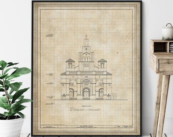 Gesu Church Elevation Print - Roman Catholic Church Print, Historic Landmark Blueprint, Architecture Plan, Architectural Drawing, Church Art