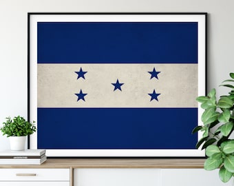 Honduras Flag Print, Honduras Flag Art, Honduran Flag, Honduras Gifts, Flag Poster, Moving Gift, Vintage Flag Wall Art, Honduran Art