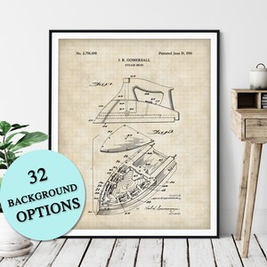 Steam Iron Print - Customizable Blueprint Plan, Housewarming Gift, Laundry Room Wall Art, Electric Clothes Clothing, Home Wall Decor, Poster