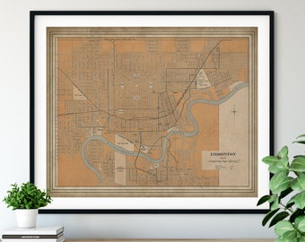 1915 Edmonton Map Print, Vintage Map Art, Antique Map, Old Map, Edmonton Wall Art, Edmonton Alberta Art, Canada Map, Edmonton Print, Gift