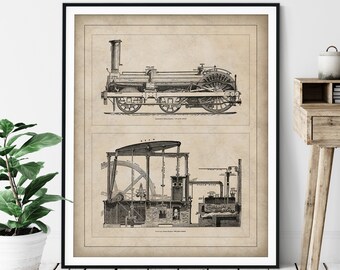 1891 Antique Locomotive Print - Vintage Steam Train Art, Locomotive Art, Engine Compartment, Train Print, Train Lover Gift, Railway Railroad