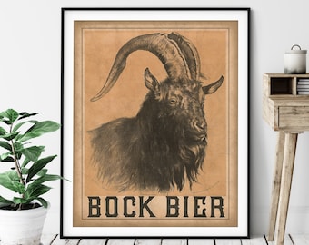 1884 Vintage Bock Beer Print - Antique Beer Ad, Beer Art, Gifts for Men, Beer Poster, Beer Wall Art, Wet Bar Art, Bar Decor, Mountain Goat
