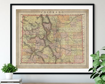 1897 Colorado Map Print, Vintage Map Art, Antique Map, Old Maps, Colorado Wall Art, Colorado Art, Colorado Print, Colorado Gift, County Map