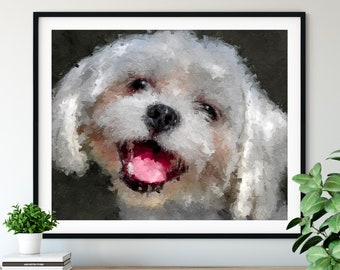 Maltese Print, Maltese Art, Maltese Gifts, Dog Portrait, Cute Pet Oil Painting, Dog Lover Gift, Dog Decor, Dog Mom Wall Art, Living Room