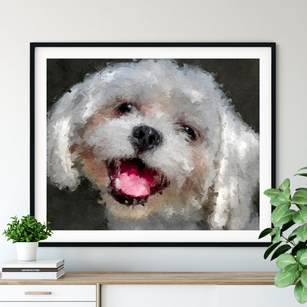 Maltese Print, Maltese Art, Maltese Gifts, Dog Portrait, Cute Pet Oil Painting, Dog Lover Gift, Dog Decor, Dog Mom Wall Art, Living Room