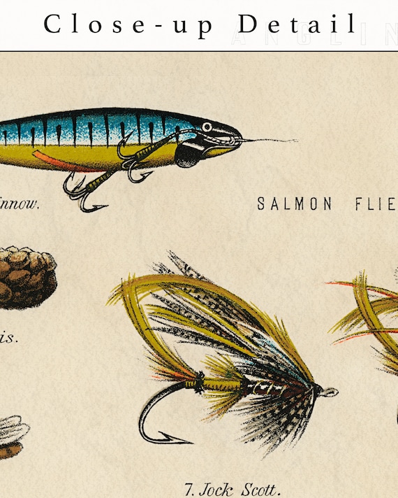 1879 Antique Fishing Flies Print Vintage Fish Art, Fishing Gifts