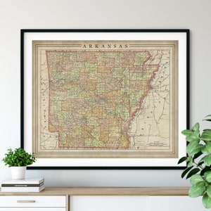 1897 Arkansas Map Print, Vintage Map Art, Antique Map, Old Maps, Arkansas Wall Art, Arkansas Art, Arkansas Print, Arkansas Gift, County Map