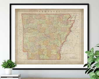 1897 Arkansas Map Print, Vintage Map Art, Antique Map, Old Maps, Arkansas Wall Art, Arkansas Art, Arkansas Print, Arkansas Gift, County Map