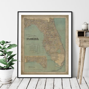 1913 Florida Map Print, Vintage Map Art, Antique Florida Map, Old Map, Florida Wall Art, Florida Art, Florida Print, Florida Gifts USA