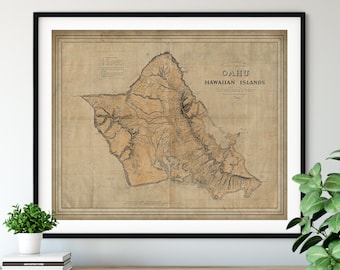 1881 Oahu Map Print, Vintage Map Art, Antique Map, Old Map, Oahu Map Art, Oahu Gift, Oahu Print, Oahu Art, Diamond Head, Kahana, Waialua