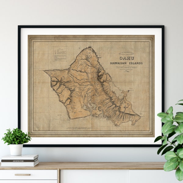 1881 Oahu Map Print, Vintage Map Art, Antique Map, Old Map, Oahu Map Art, Oahu Gift, Oahu Print, Oahu Art, Diamond Head, Kahana, Waialua