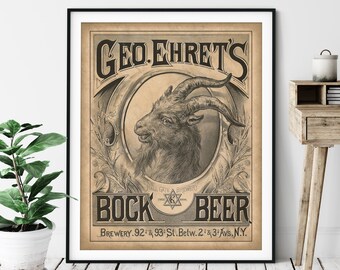 1888 Vintage Bock Beer Print - Antique Beer Ad, Beer Art, Beer Gifts, Beer Lover Gift, Beer Wall Art, Wet Bar Art, Brewery Ad, Game Room Art