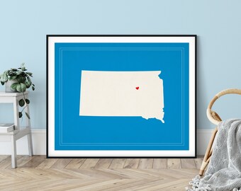 Custom South Dakota State Art, Customized State Map Art, Personalized, South Dakota Art, SD Heart Map, South Dakota Map, South Dakota Print