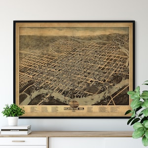 1874 Wilmington Delaware Birds Eye View Print - Vintage Map Art, Antique Street Map Print, Aerial View Poster, Historic Wilmington Art