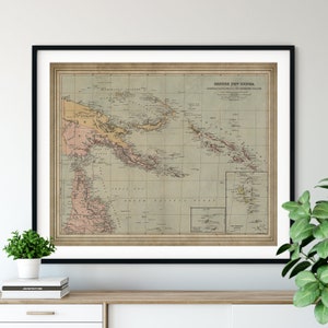 1904 British New Guinea Map Print, Vintage Map Art, Antique Map, Old Map, Solomon Islands Map, South Pacific Print, Oceania, Living Room Art